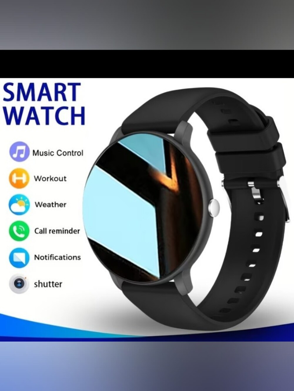 Black Round Touch Smartwatch with Fitness & Notification Features